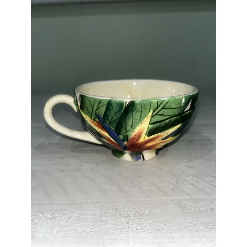 Island Plantations Hand Painted Floral Ceramic Set 8oz Teapot Cup Saucer Lid